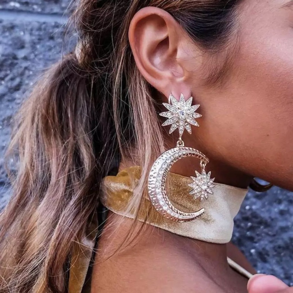 Star and Sun Big Drop Earrings